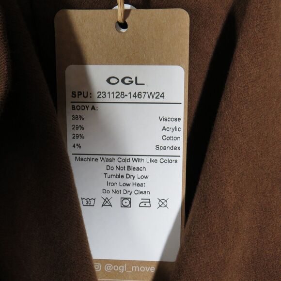 OGL EcoMousse ProWarm Brown Surplice Wrap Look Long Sleeve Collared Top Sz Large - Picture 9 of 9